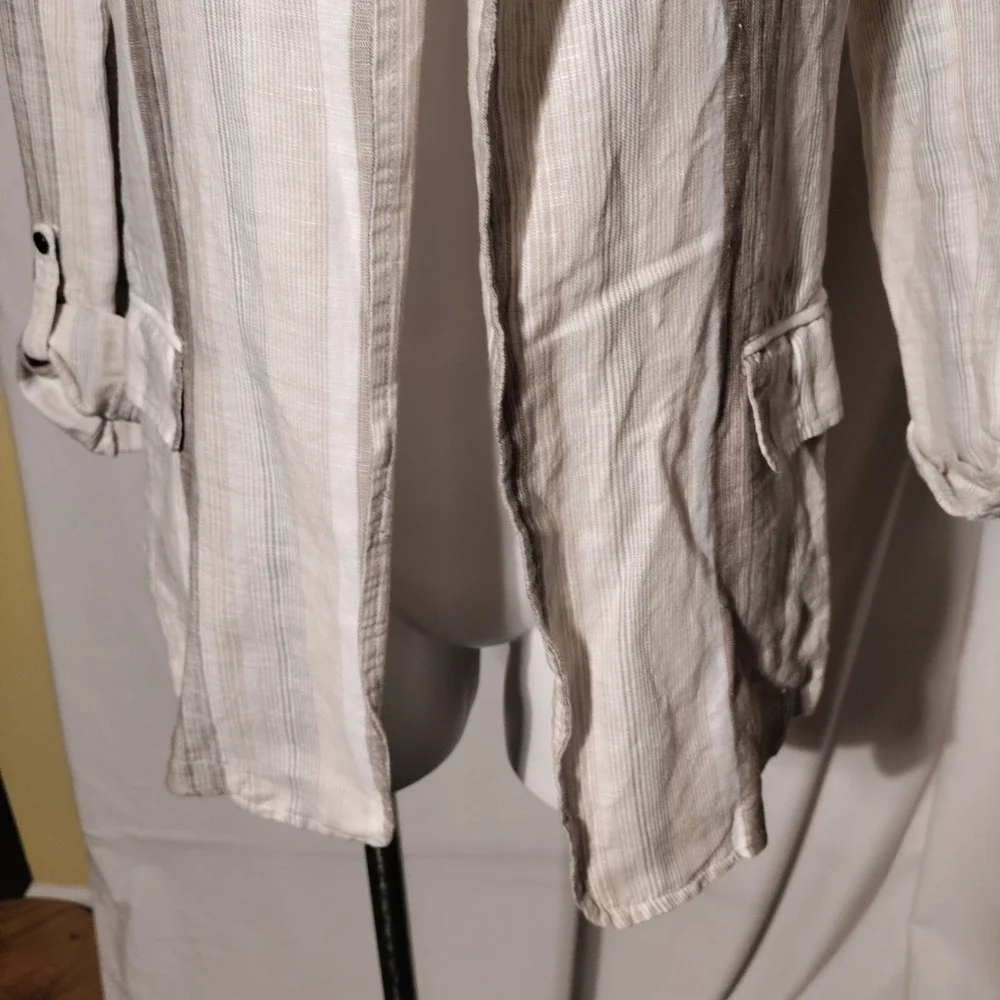 Charlie B Blazer Sz XS Striped Open Front Roll Tab Shirt Blazer‎ Linen Blend NWT